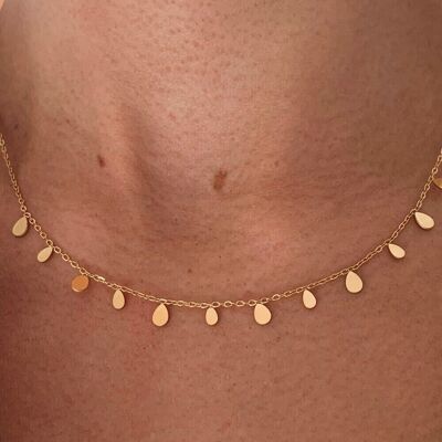 Collier acier inoxydable chaine gouttes / ras de cou pendentif rond / Collier femme minimaliste