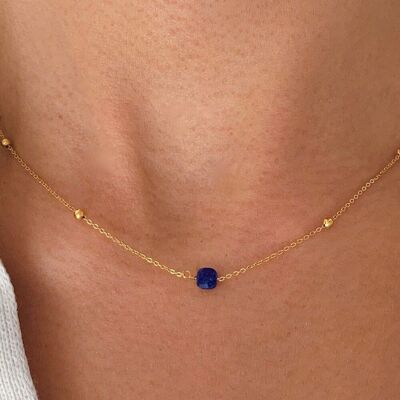 Collier fin pendentif pierre Lapis Lazuli / Collier femme minimaliste chaine fine acier inoxydable / Cadeau femme