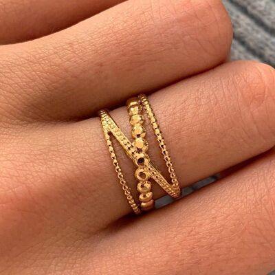 Anello da donna con sfere in acciaio inossidabile diversi anelli intrecciati / anello fine doppio giro dorato resistente all'acqua