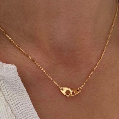 Feine vergoldete Halskette Anhänger Link Handschellen / minimalistische Damen Halskette feine Kette Freundschaft Liebe / Geschenk für Frauen