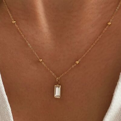 Collier fin pendentif pierre zircon brilliant / Collier femme minimaliste chaine fine acier inoxydable / Cadeau femme