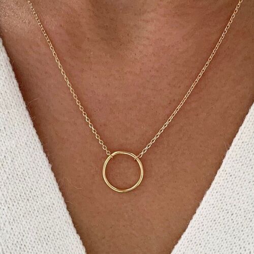Collier plaqué or pendentif anneau rond / Collier femme chaine