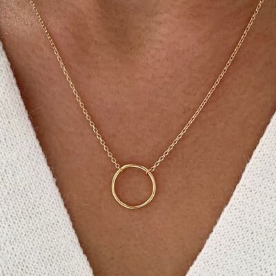 Gold plated round ring pendant necklace / Women's chain necklace