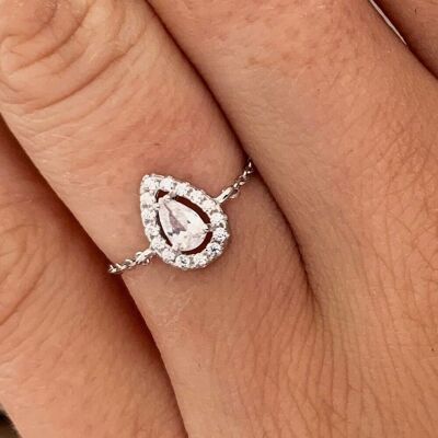 Women's ring 925 silver shiny zirconium drop / Adjustable ring / Shiny pear chain ring