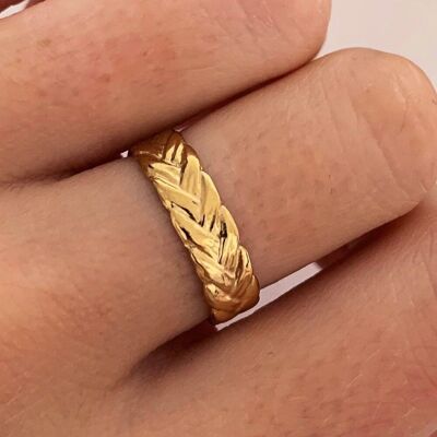 Stainless steel ring braided ears / wide golden ring / adjustable ring