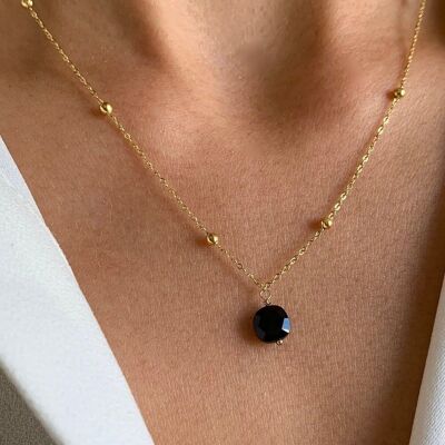 Collier acier inoxydable pendentif pierre onyx noir / Collier femme minimaliste chaine fine