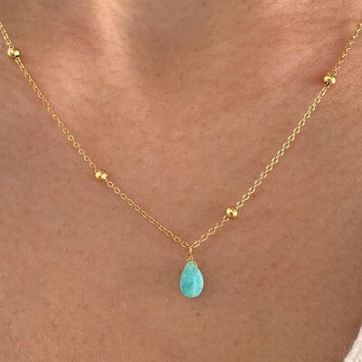 Fine turquoise blue amazonite stone pendant necklace / Minimalist women's necklace fine stainless steel chain / Women's gift