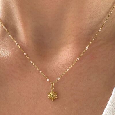 Stainless steel sun pendant necklace / Minimalist thin chain women's necklace