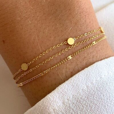 Pulsera de cadena fina de tres hileras de acero inoxidable para mujer