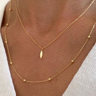 Collier double chaine acier inoxydable pendentifs ovales / ras de cou chaine fine