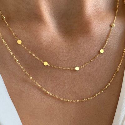 Collar de cadena de doble bola de acero inoxidable / Collar colgante redondo de doble fila / Collar de mujer minimalista
