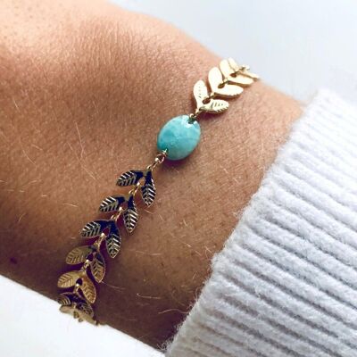 Women's bracelet ears of laurel turquoise blue stone amazonite / Stainless steel bracelet