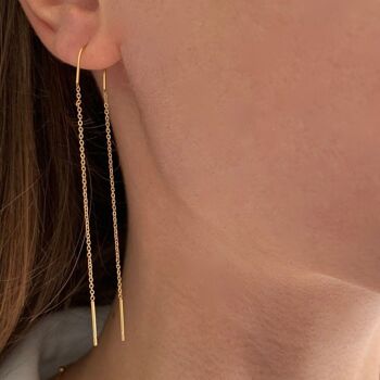 Boucle d'oreille pendantes des deux cotés / Boucles d'oreille chaine traversante avant arrière acier inoxydable