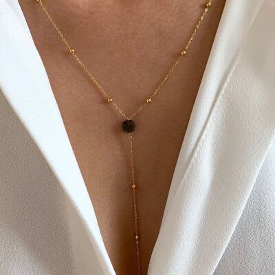 Collier fin pendentif pierre labradorite / Collier femme minimaliste chaine fine acier inoxydable