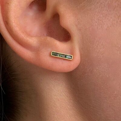 Boucles d'oreilles plaqué or barre pierre vert émeraude