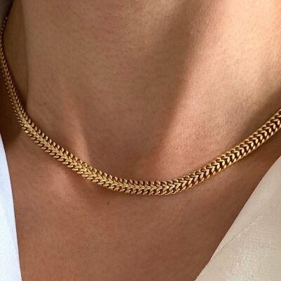 Stainless steel serpentine flat chain necklace / Golden women's necklace with herringbone chain