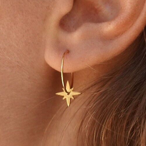Créoles acier inoxydable pendentif étoile / Boucles d'oreilles femme petites créoles fines dorées pampille