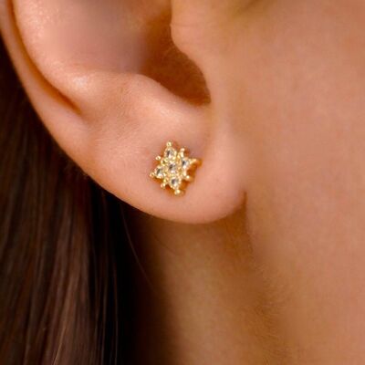 Boucles d'oreilles plaqué or fleur zircons brilliants