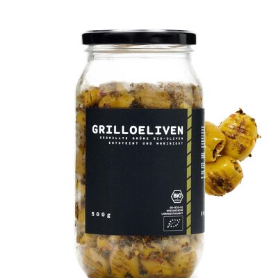 Gegrillte Bio Oliven grün 500 g - mariniert mit Kräutern und Bukovo