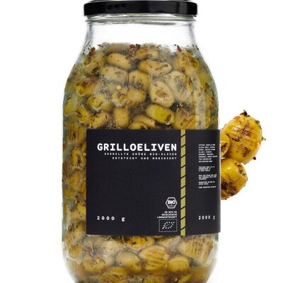 Grilled organic olives green 2,000 g - marinated with herbs and Bukovo