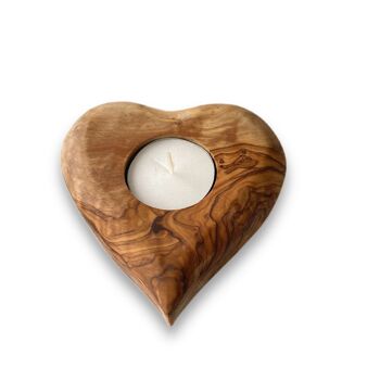 Porte-bougie chauffe-plat en forme de cœur en bois d'olivier - Magnifiquement fabriqué à la main / Unique - Unique en son genre - Cadeau de pendaison de crémaillère 1