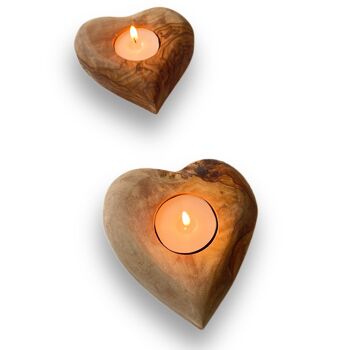 Porte-bougie chauffe-plat en forme de cœur en bois d'olivier - Magnifiquement fabriqué à la main / Unique - Unique en son genre - Cadeau de pendaison de crémaillère 2