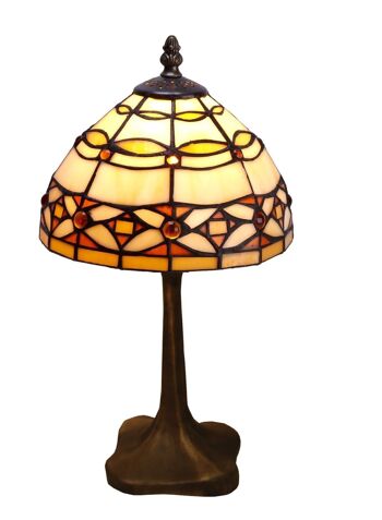 Petite lampe à poser en forme de Tiffany socle en fer diamètre 20cm Série Ivoire LG225882B