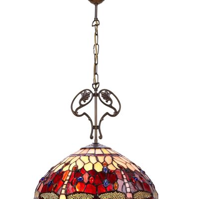 Größere Tiffany-Deckenpendelleuchte mit Ornament aus Gusseisen, Durchmesser 40 cm, Belle Rouge-Serie LG203566