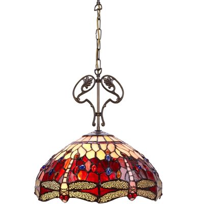 Größere Tiffany-Deckenpendelleuchte mit Ornament aus Gusseisen, Durchmesser 40 cm, Belle Rouge-Serie LG203566