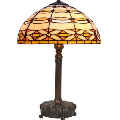 Lampada da tavolo base maggiorata con supporti Tiffany diametro 40cm Serie Avorio LG225327