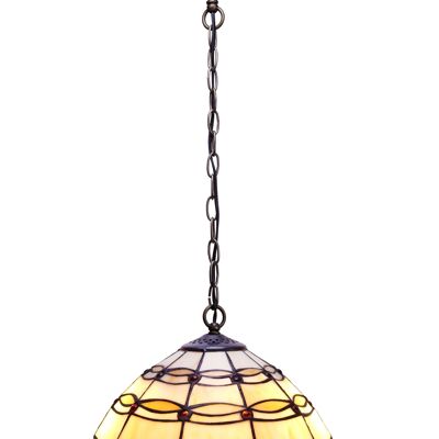 Plafonnier moyen diamètre 30cm avec chaîne Tiffany Ivoire Série LG225499