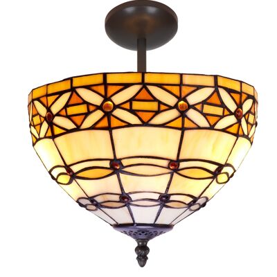 Plafonnier Tiffany moyen plafond bas diamètre 30cm Série Ivoire LG225544