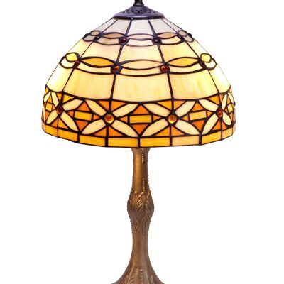 Lampada da tavolo media forma Tiffany base diametro 30cm Serie Avorio LG225660