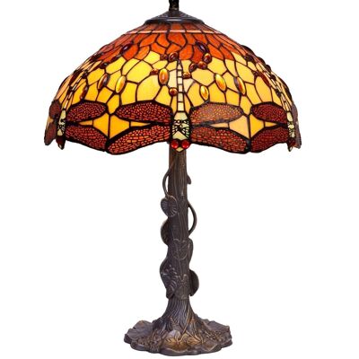 Tischlampe mit einem größeren Sockel in Tiffany-Form, Durchmesser 40 cm, Belle Amber Series LG232320