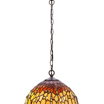 Plafonnier moyen diamètre 30cm avec chaîne Tiffany Belle Ambre Série LG232499