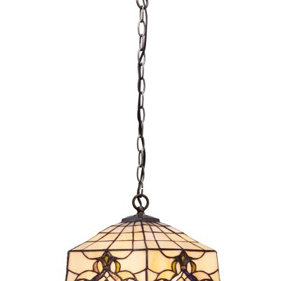 Pendente a soffitto con catena con paralume Tiffany diametro 40cm Serie Hexa LG242199