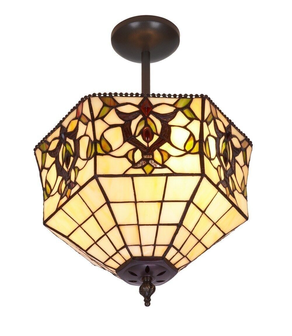 Niedrige Deckenleuchte mit Tiffany-Bildschirm, Durchmesser 30 cm, Hexa-Serie LG242544