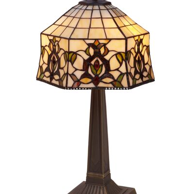 Lampada da tavolo base quadrata con schermo Tiffany diametro 30cm Serie Hexa LG242638