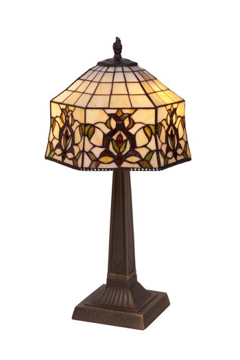 Lampe de table à base carrée avec écran Tiffany diamètre 30cm Série Hexa LG242638
