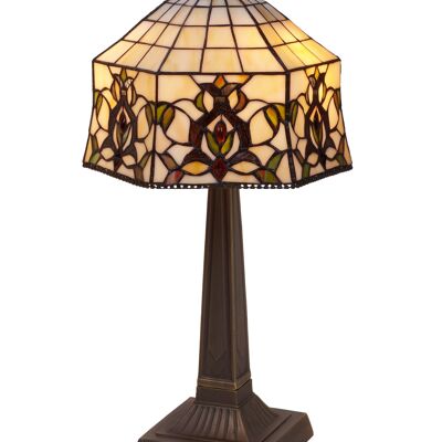 Square base table lamp with Tiffany screen diameter 30cm Hexa Series LG242638