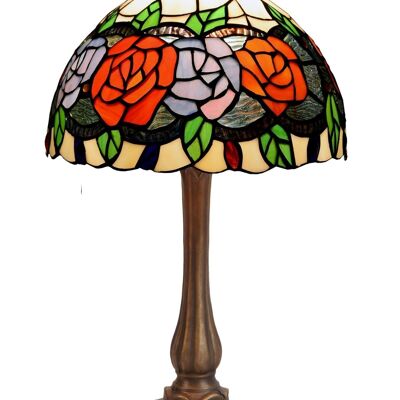 Lampada da tavolo a forma di trifoglio e schermo Tiffany diametro 20cm Serie Rosy LG283870