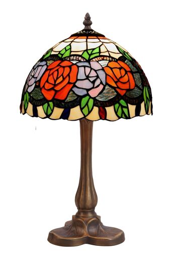 Lampe à poser en forme de trèfle et écran Tiffany diamètre 20cm Série Rosy LG283870 1