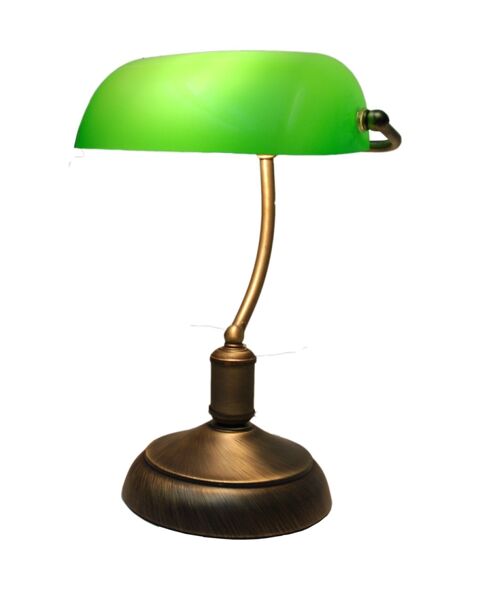 Lámpara de sobremesa estilo Banker con tulipa de cristal verde LG620000
