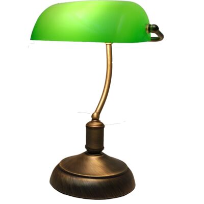 Banker style table lamp with green glass lampshade LG620000