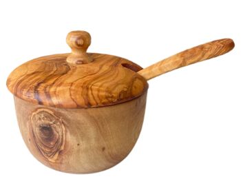 Salière en bois d'olivier avec cuillère - Décoration de table de cuisine - Sel, bol à épices, pot - Fabriqué à la main en Europe - Un cadeau parfait - Appleyard & Crowe 2