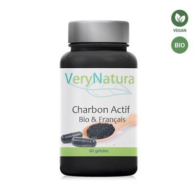 Organic and vegetable activated carbon in capsules.
