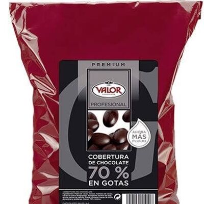 Cobertura de Chocolate 70% en Gotas - Valor. Pack 2,5 Kg