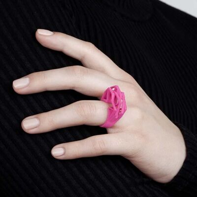 Bague Solitaire | Nylon | Couleurs de déclaration - Rose vif