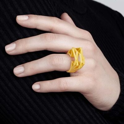 Bague Solitaire | Nylon | Couleurs de déclaration - Jaune canari