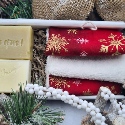 Coffret Noël 2 savons 50g et 3 lingettes bambou